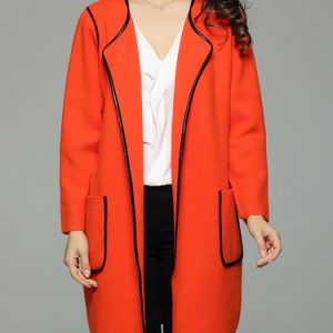 Binding Solid Pockets Long Sleeve Coat