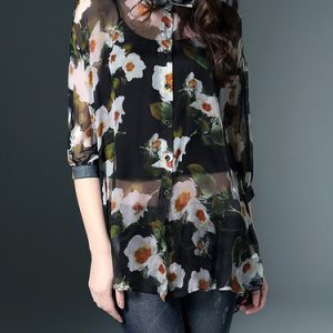 Black 3/4 Sleeve Silk Tunic