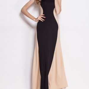 Black A-line Halter Sleeveless Color-block Evening Dress