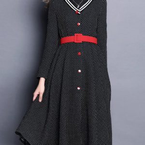 Black A-line Polka Dots Casual Midi Dress