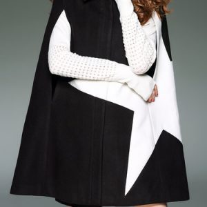 Black A-line Statement Color-block Poncho And Cape