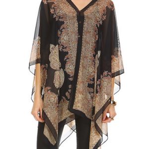 Black Abstract Batwing Printed Kimono