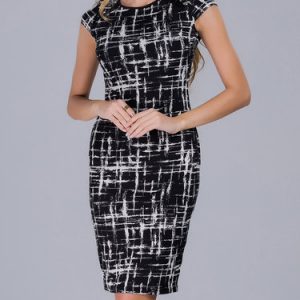 Black Abstract Printed Elegant Midi Dress