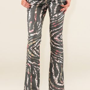 Black Animal Print Cotton-blend Flared Pants