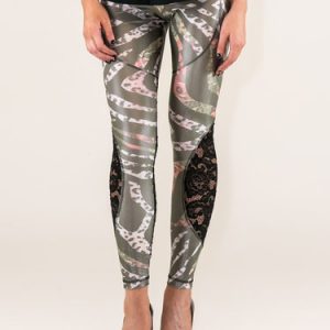 Black Animal Print Lace Paneled Leggings