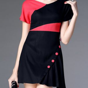 Black Appliqued V Neck Casual Mini Dress