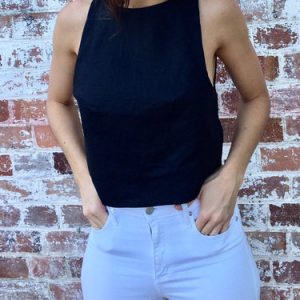 Black Backless Linen Bow Plain Tank