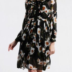 Black Balloon Sleeve Floral Silk-chiffon Two Piece Midi Dress