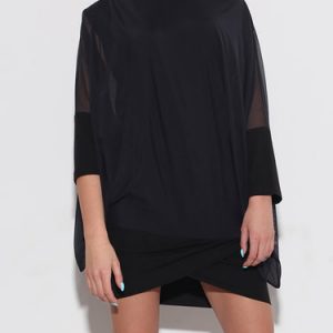 Black Bateau/boat Neck 3/4 Sleeve Tunic