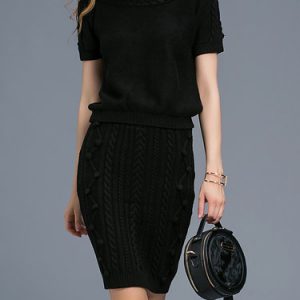 Black Bateau/boat Neck Simple Two Piece Sweater Dress