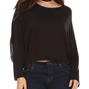 Black Batwing Lace Cropped Top