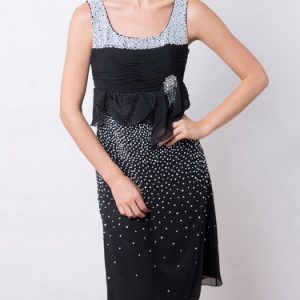 Black Beaded Scoop Neckline Sleeveless A-line Party Dress