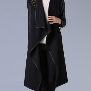 Black Binding Long Sleeve Asymmetrical Coat