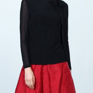 Black Bow Simple H-line Solid Long Sleeved Top