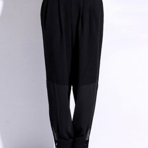 Black Casual Chiffon Paneled Wide Leg Pant