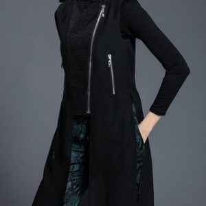 Black Casual Crew Neck Coat