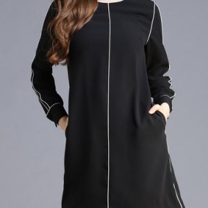 Black Casual Crew Neck Color-block Midi Dress