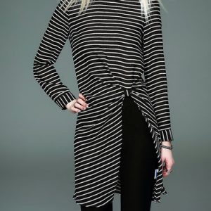 Black Casual Crew Neck Stripes Split Tunic