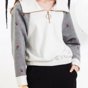 Black Casual Lapel Color-block Sweatshirt