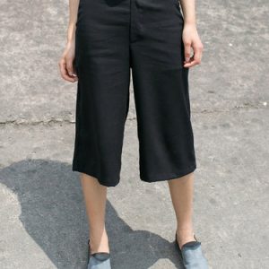 Black Casual Plain A-line Acrylic Wide Leg Pants