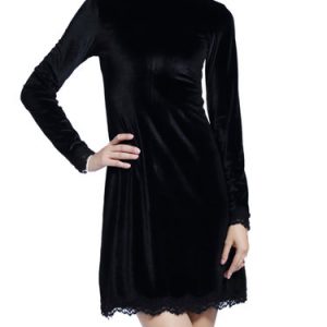 Black Casual Plain Lace Paneled Mini Dress