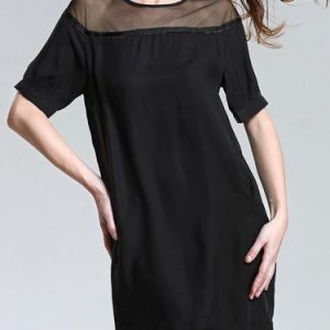 Black Casual Pockets Paneled Mini Dress