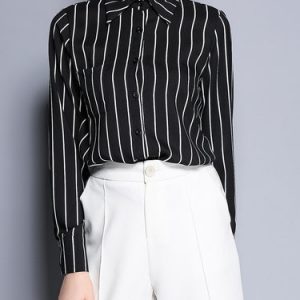 Black Casual Stripes Casual Blouse