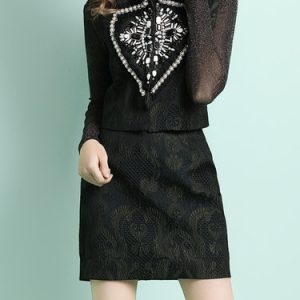 Black Casual Two Piece Jacquard Beaded Mini Dress