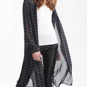 Black Chiffon Printed Casual Shift Coat