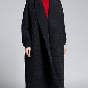 Black Cocoon Casual Buttoned Long Sleeve Coat