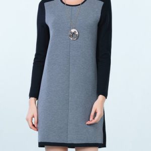 Black Color Block Casual Knitted Wool Solid Sweater Dress