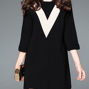 Black Color Block Simple Half Sleeve Mini Dress