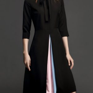 Black Color-block Elegant Midi Dress