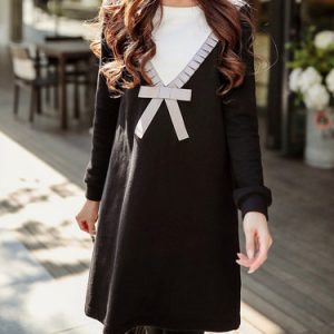 Black Cotton Bow Ruffled Girly Mini Dress