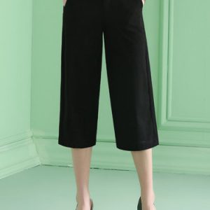 Black Cotton Work Pockets Plain Wide Leg Pant