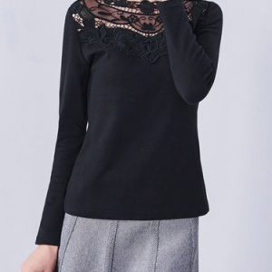 Black Cotton-blend Casual Paneled Long Sleeved Top