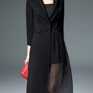 Black Cotton-blend Long Sleeve Buttoned Coat