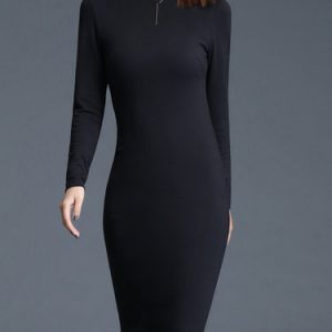 Black Cotton-blend Simple Midi Dress