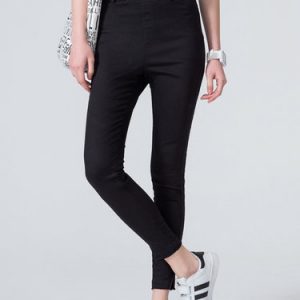 Black Cotton-blend Simple Plain Skinny Leg Pants