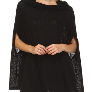 Black Cowl Neck Knitted Statement Poncho And Cape