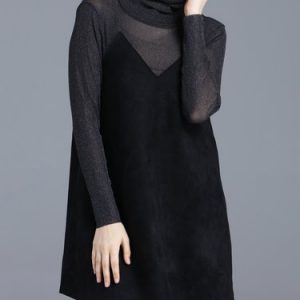 Black Cowl Neck Shift Casual Mini Dress