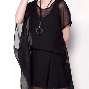 Black Crew Neck Asymmetric Casual Midi Dress