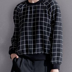 Black Crew Neck Casual Checkered/Plaid Polyester Sweatshirt