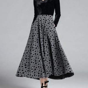 Black Crew Neck Casual Polka Dots Paneled Midi Dress