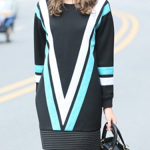 Black Crew Neck Color-block Casual Shift Mini Dress