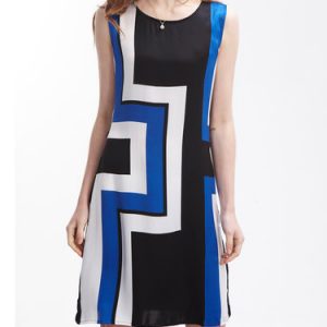 Black Crew Neck Printed Sleeveless Midi Dress