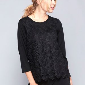 Black Crocheted Lace 3/4 Sleeve Top