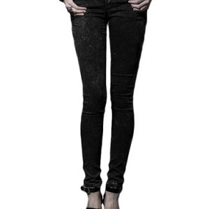 Black Denim Lace Pockets Statement Solid Jean