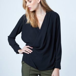 Black Draped H-line Elegant Woven Blouse