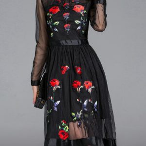 Black Elegant Floral Midi Dress